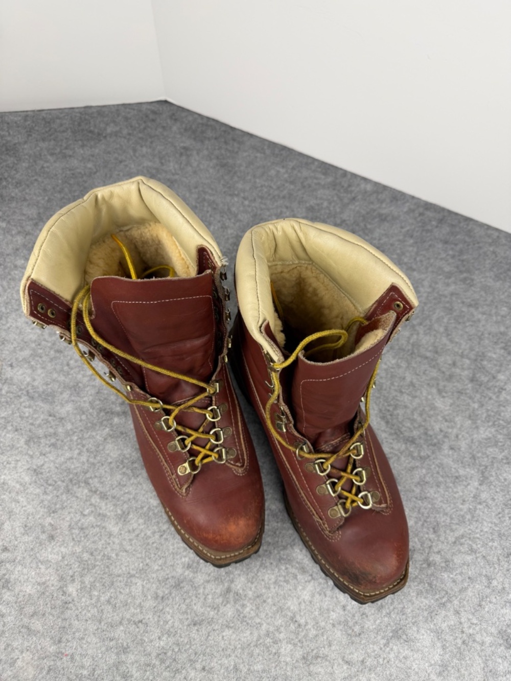 VTG Kush N Kollar Chippewa Brown Leather Work Boots Shearling Wool Insulated 11E - Picture 3 of 13
